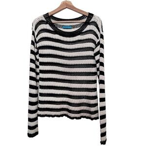 Alice + Olivia striped scope neck black‎ white knit sweater sz S